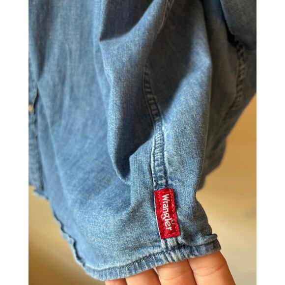 Wrangler Men’s Denim Button-Down Shirt 3XL Blue Stretch Chambray Western Casual - Picture 10 of 11